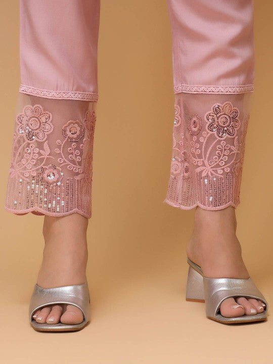 Embroidered Thread Work Liva Pakistani Style Kurta With Trousers & Dupatta