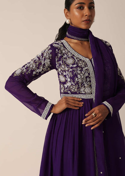 Purple Kurta Sharara Set With Bead Work