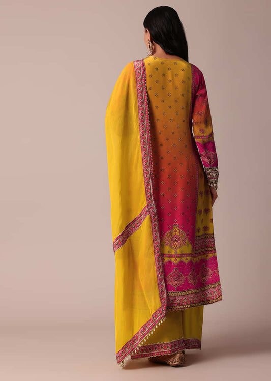 Yellow Palazzo Set With Patchwork Kurta