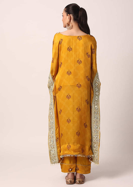 Yellow Printed Organza Kurta Set With Dupatta