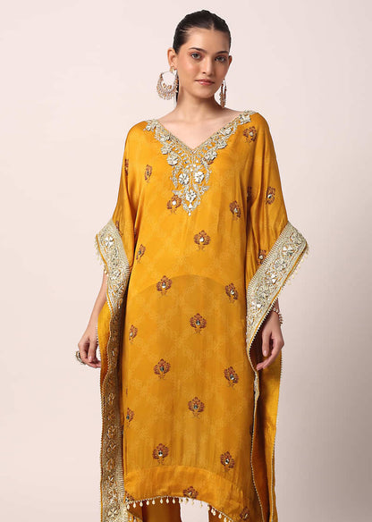 Yellow Printed Organza Kurta Set With Dupatta
