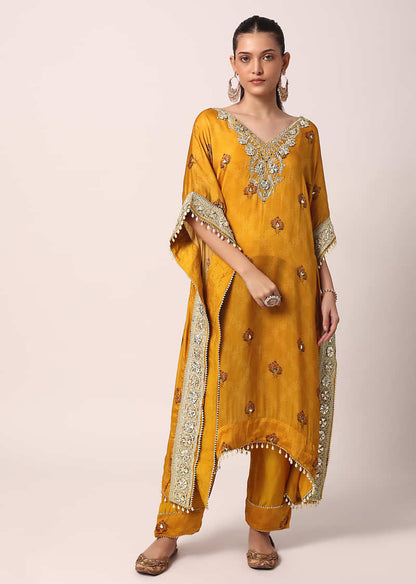 Yellow Printed Organza Kurta Set With Dupatta
